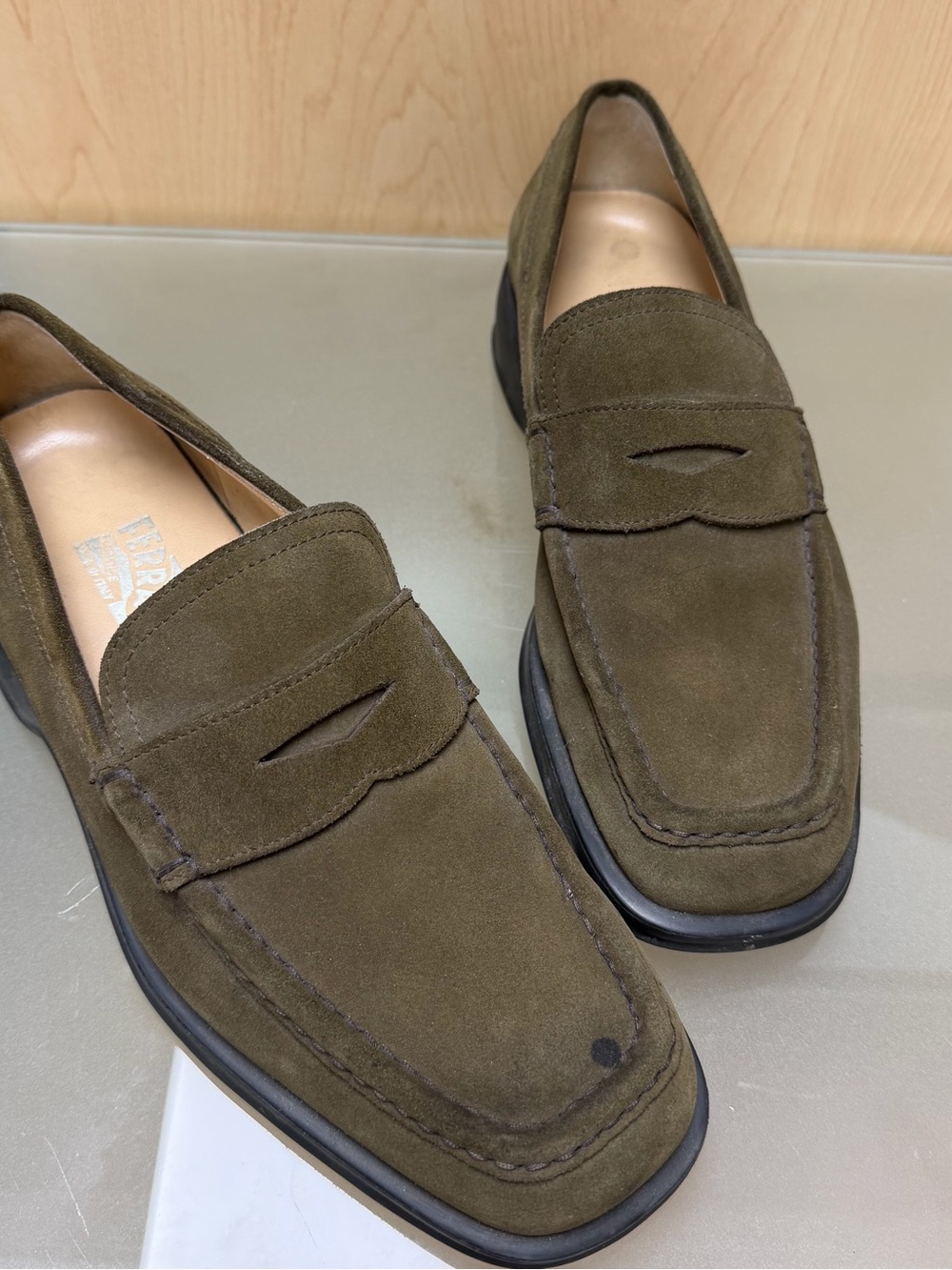 Ferragamo Suede Penny Loafers - Olive Green